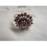 Gold ruby & diamond cluster ring