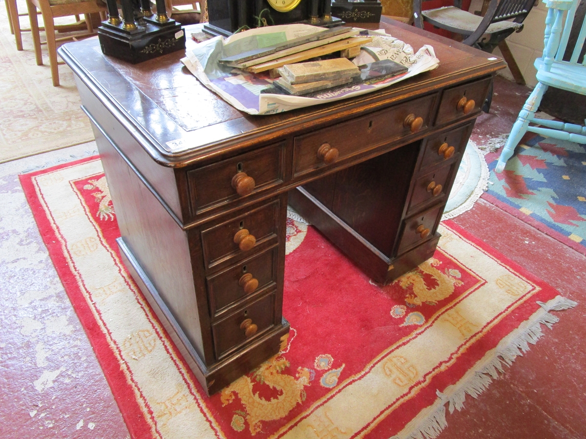 Small Victorian leather top pedestal desk