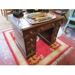 Small Victorian leather top pedestal desk