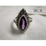 18ct white gold ring set marquee amethyst & diamonds