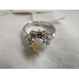 Platinum opal and diamond cluster ring