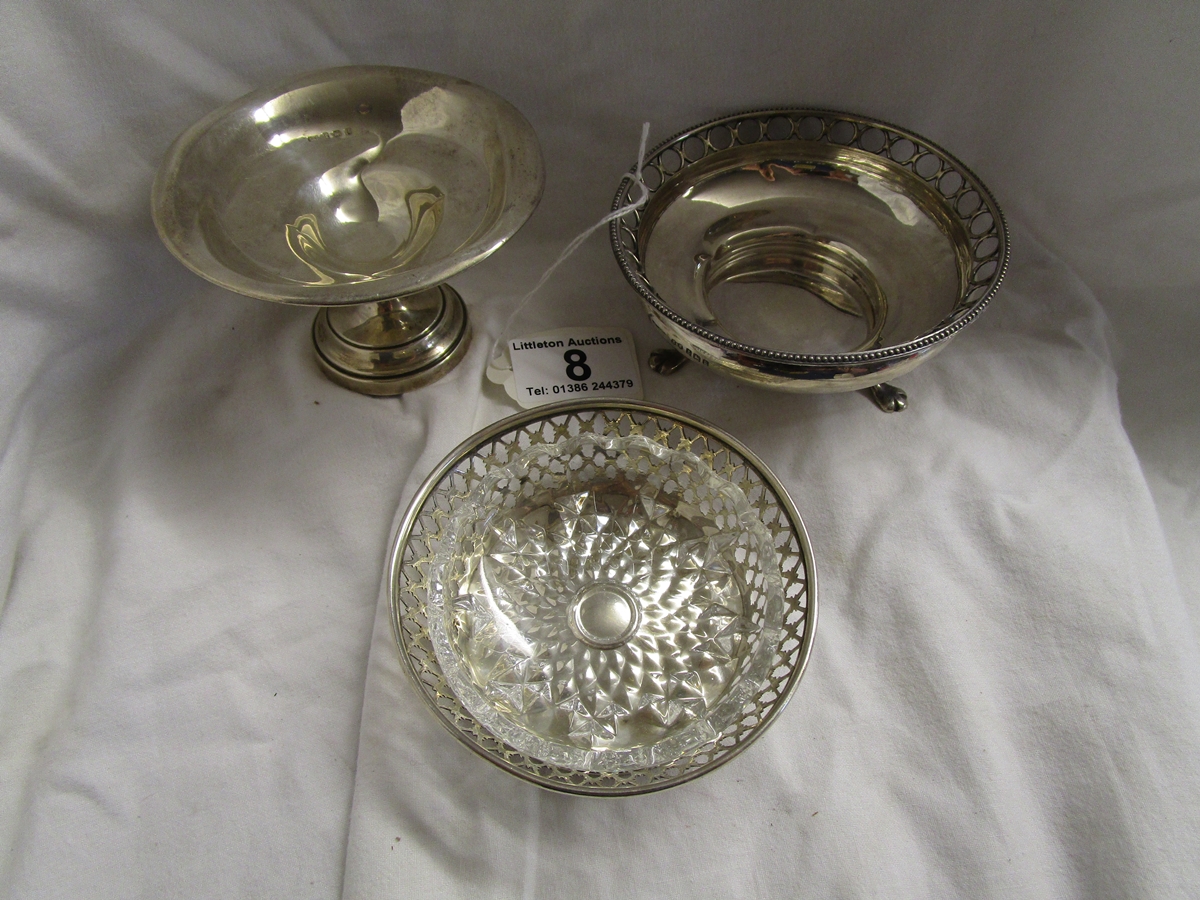 3 silver condiment bowls