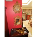 2 gilt mirrors & gilt wall shelf