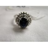 Platinum diamond & sapphire cluster ring