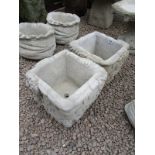 Pair of stone Ivy Brick planters - large square brick planters festooned with ivy