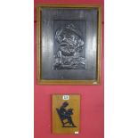 German handmade pewter gentleman plaque & another