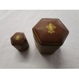 Decorative hexagonal leather match and cigarette boxes