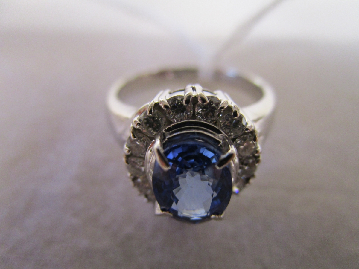 Platinum sapphire and diamond set ring