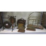 Collection of letter racks and 2 gongs