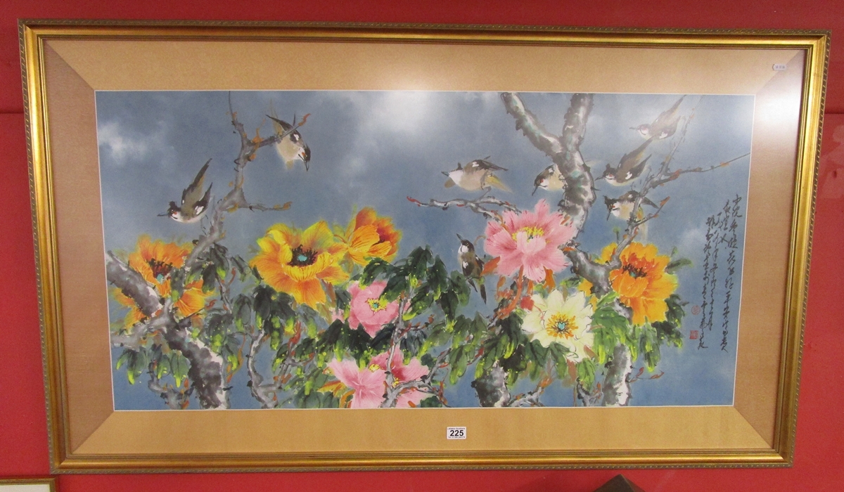 Very large Oriental picture in gilt frame