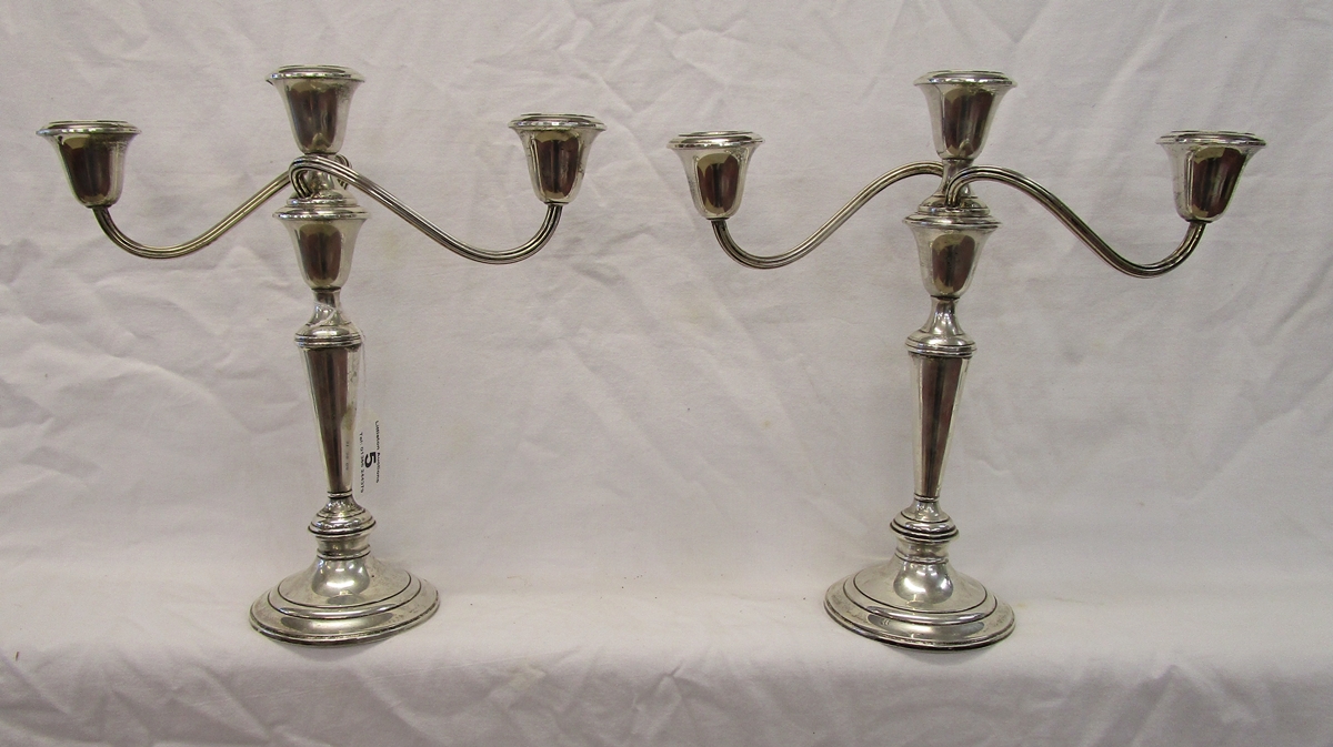 Pair of hallmarked Gorham Sterling silver 3-arm convertible candelabra candlesticks number #808/1
