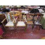 Pair of Deco armchairs & 2 others