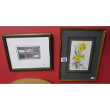 Watercolour of flowers & signed print by Cynthia Rowan