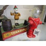 Metal trick dog money box & vintage toy robot