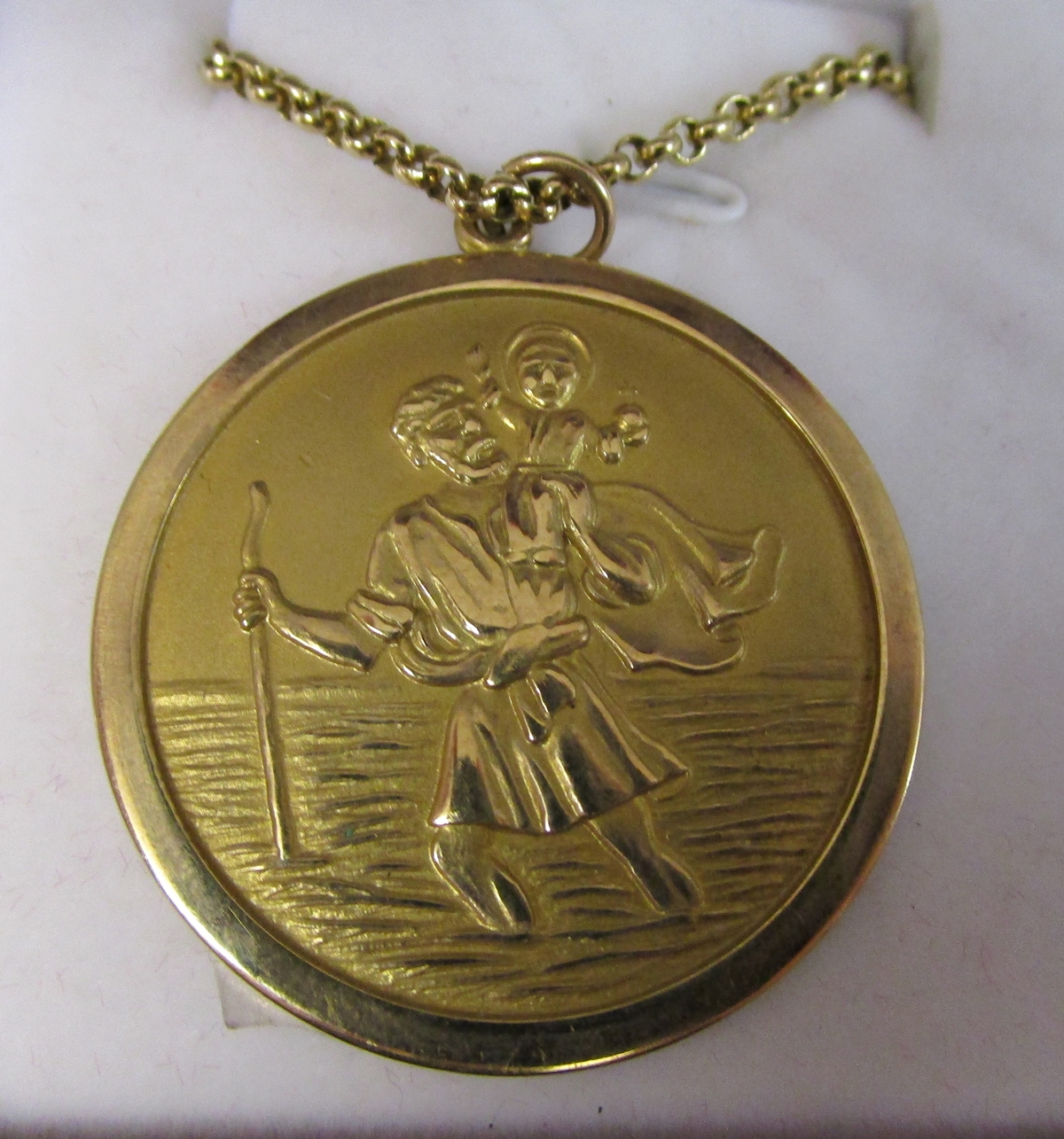 Gold St Christopher medal on chain - Approx 25g