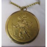 Gold St Christopher medal on chain - Approx 25g