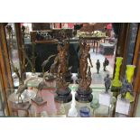 Shelf of collectables to include spelter figures & Ormolu 3 branch candle holder