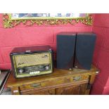 Vintage Bush Bakelite radio & 2 Castle speakers