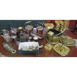 Collection of brass, pewter & silver plate etc