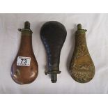 3 antique powder flasks