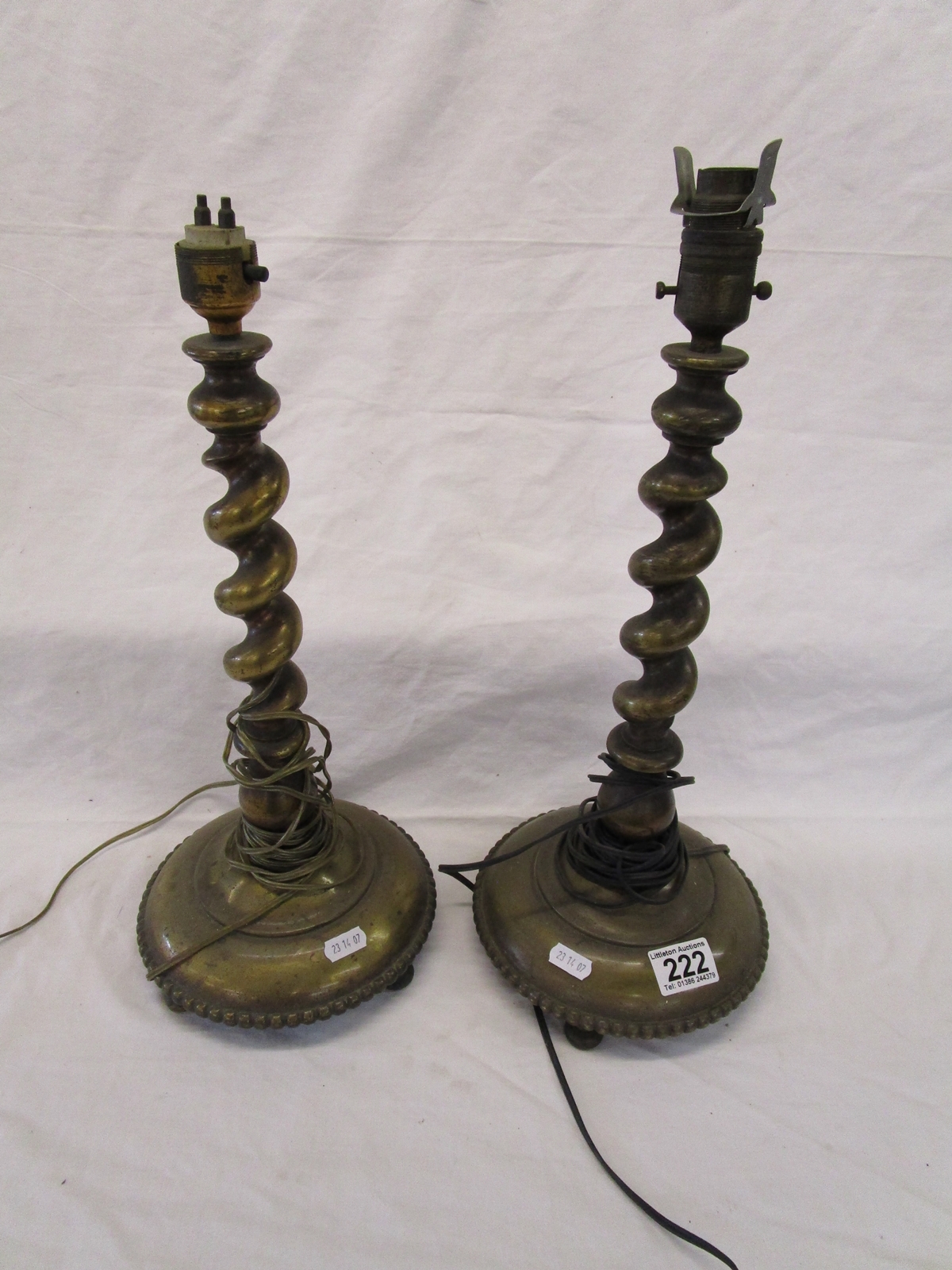 Pair of brass barley-twist lamp bases