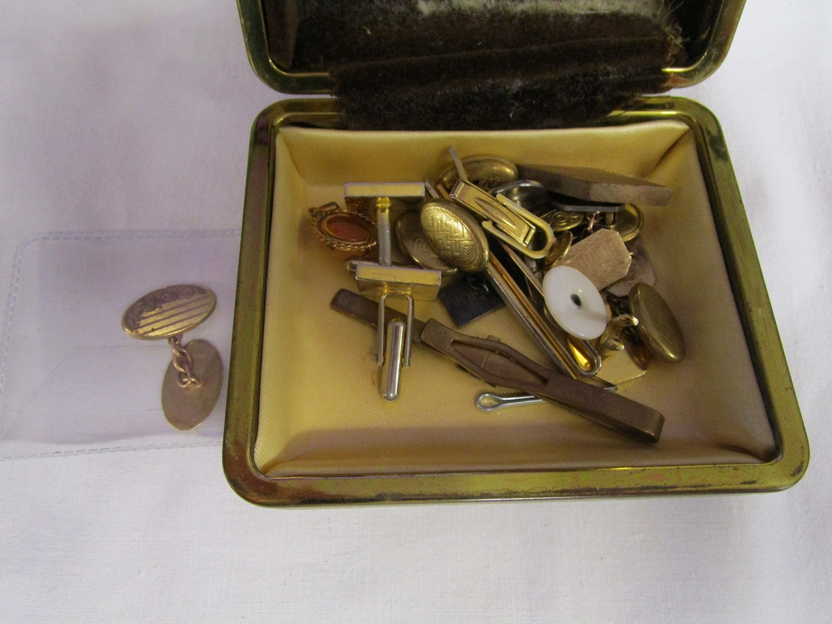 Box of cufflinks etc. to include 1 gold - Approx 5g
