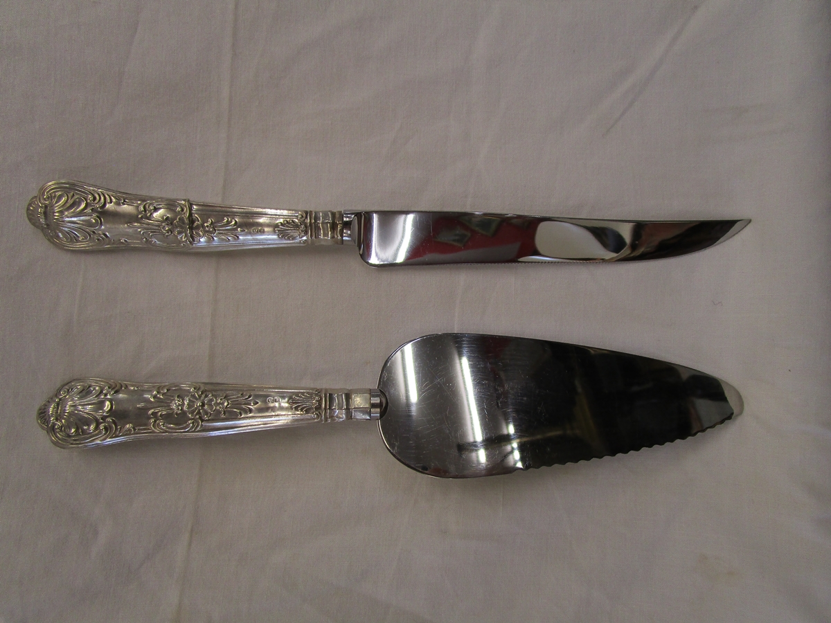 Silver handled cake knife and slice