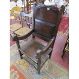 Early oak folk art armchair