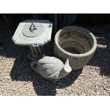 Planter, stone bird & sundial