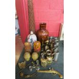 Various collectables to include carved Indonesian lamp stand, Aftab pouring jugs, gilt framed mirror