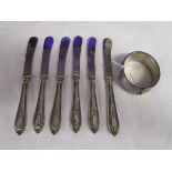 Set of 6 silver handled butter knives and silver bangle