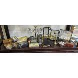 Shelf of collectables to include flatware