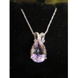 White gold amethyst & diamond pendant on chain