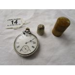 Silver pocket watch and boxed silver thimble