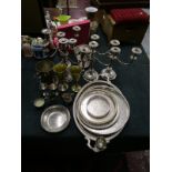 Collection of silver plate to include candelabras