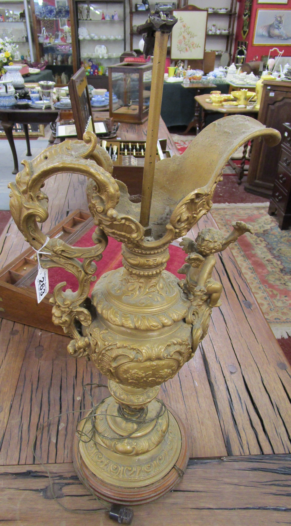 Large cherub gilt table lamp base