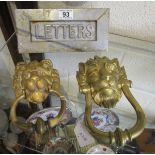 2 brass knockers & letter box