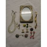 Small box of costume jewellery, ladies Gucci watch & white metal picture frame