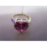 White gold heart shaped pink topaz solitaire ring