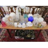 Collection of lamp shades, table lamps etc