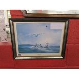Print - First sighting by Air Sea rescue Sunderland - Signed by group captain A Carey