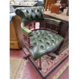 Green leather button-back swivel office chair