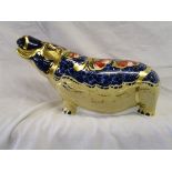 Boxed Royal Crown Derby hippo with gold stopper