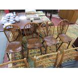 Set of 4 antique elm wheel-back chairs