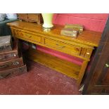 Pine hall table with drawers and lower tier