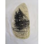 Reproduction of a scrimshaw work whale tooth