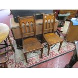 Pair of pitch-pine Gothic style chairs