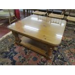 Pine square coffee table with glass top