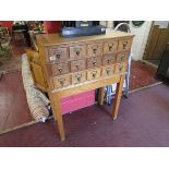 Edwardian oak bank of 15 office drawers on stand