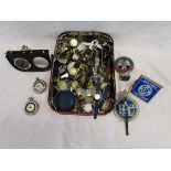 Tin of watches etc to include car badges